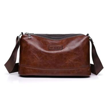 Imagem de Bolsas de ombro masculinas - Bolsa tiracolo vintage pequena de couro bolsa tiracolo casual masculina, Vermelho, Vintage casual
