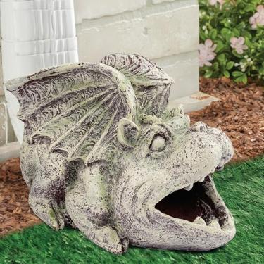 Imagem de Noegrus Estátua extensora de calha de calha de gárgula, ornamento de demônio de jardim, calha decorativa de peixe, desviador de chuva perfeito para calhas de 7,6 x 10 cm, resina ecológica, presente de