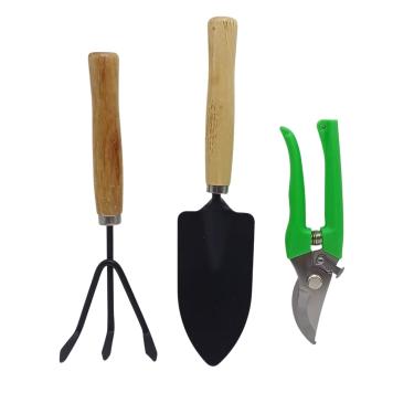 Imagem de Kit de Jardinagem Conjunto de 3 Peças Pá, Ancinho e Tesoura de Poda com Trava para Jardim, Horta e Vasos em Casa, Ferramentas Leves e Funcionais, Uso Profissional, Amador ou Hobby
