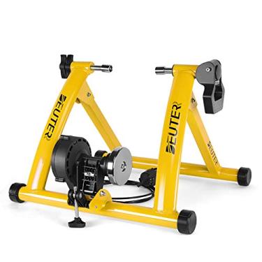 Imagem de CXWXC Treinador de bicicleta para uso interno, suporte portátil para exercícios de resistência magnética (amarelo)