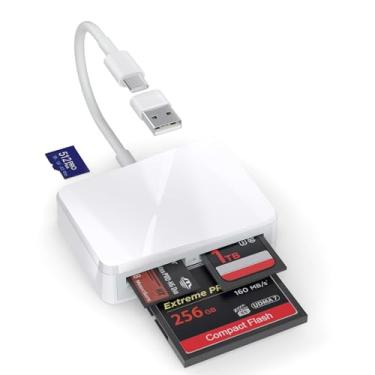 Imagem de RRSITIAU Leitor de cartão SD, leitor de cartão 4 em 1 USB C para SD/TF/CF/MS com adaptador USB para USB C, leitor de cartão de memória para iPhone 17/16/15 Pro Max iPad Pro, MacBook Pro/Air iMac M4/M3