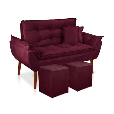 Imagem de kit 01 Namoradeira Opala  02 lugares + 02 Puff  quadrado  + 02 Almofadas Suede   Sala, Salão, recepção, quarto 