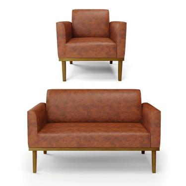 Imagem de Sofá Namoradeira Com Poltrona Base De Madeira Fixa Castanho Marisa Corano Nozes D03 - D?rossi