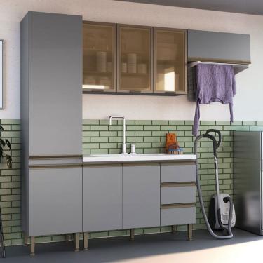 Imagem de Lavanderia Completa Hermínia 8 Portas 3 Gavetas Cinza - Pnr Móveis