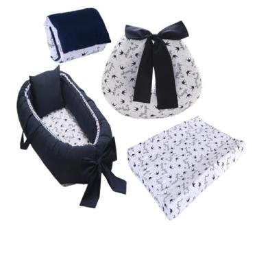 Imagem de Kit Ninho Redutor Bebê + Almofada Amamentação + Trocador Anatômico Impermeável + Trocador Portátil Menina Menino(MEU PRÍNCIPE MARINHO)