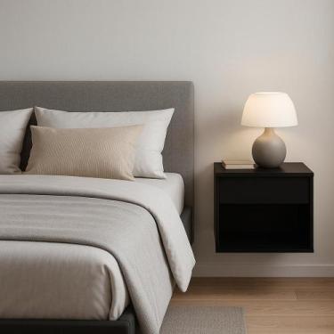 Imagem de mesa de cabeceira criado com gaveta suspensa de parede com nicho desig