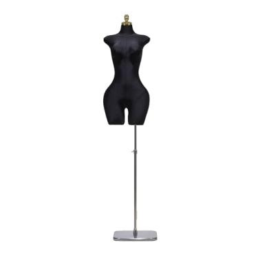 Imagem de Mannequin Torso de manequim feminino feito de tecido de cânhamo, suporte de metal ajustável de 69 a 95 pol., base quadrada removível(Black)