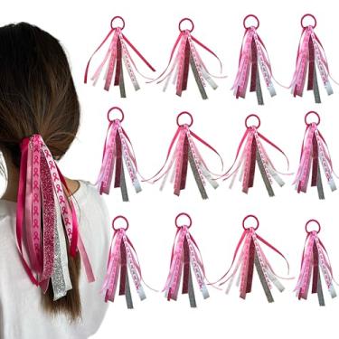 Imagem de 12 peças de acessórios de conscientização sobre o câncer de mama, fita, prendedor de rabo de cavalo, faixas elásticas de cabelo, jogos de festa, eventos de arrecadação de fundos, presentes para