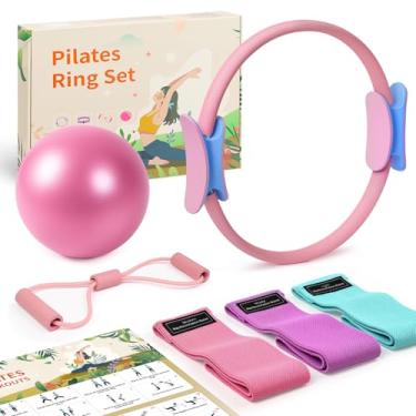 Imagem de About life Anel de Pilates – 35,5 cm, anéis de círculo mágico de ioga. Pequena bola de exercício, faixas de resistência para malhar. Kit de equipamento essencial de Pilates para mulheres de treino em