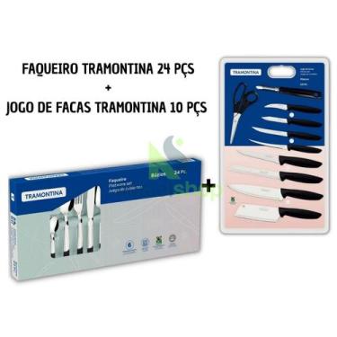 Imagem de Faqueiro Tamontina 24 peças buzios + Jogo de facas 10 PEÇAS - Tramonti