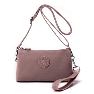 Imagem de BEFUNIRISE Carteira de pulso feminina, bolsa transversal pequena, bolsa clutch de nylon impermeável com vários bolsos, Carmim
