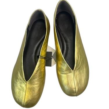 Imagem de Archicolor French Fashion Sapatilhas femininas douradas confortáveis mocassins minimalistas feitos à mão sem cadarço, Dourado, 40