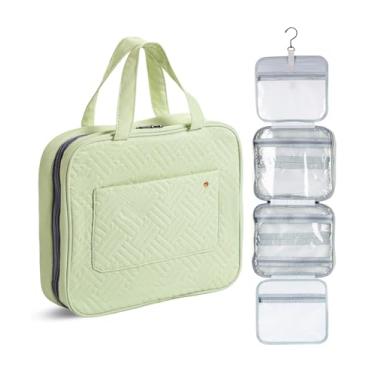 Imagem de Bolsa de maquiagem grande para mulheres, ampla e aberta, bolsa organizadora de cosméticos para cosméticos, acessórios de higiene pessoal, bolsa de cor verde pistache