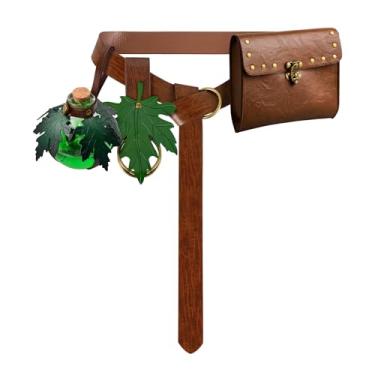 Imagem de Bolsa de cinto renascentista para mulheres medieval steampunk bolsa de moedas de couro com alça ajustável cabide saia acessórios de fantasia para festival LARP, 1 frasco - marrom B, Medieval