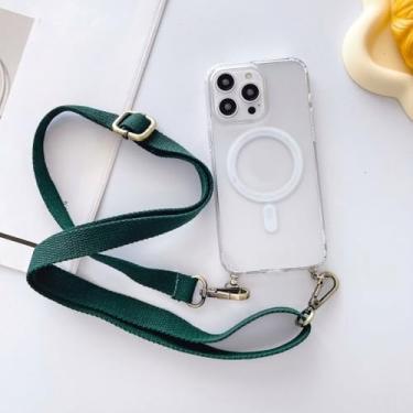 Imagem de Capa com alça magnética para Xiaomi 14T 14T 13T, Redmi Note 13 Pro POCO X6 M6 Pro, à prova de choque, com cordão transversal, transparente, verde, para Mi 15