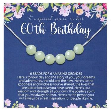 Imagem de Aesnefe Presentes de aniversário para mulheres, colar de contas de jade verde, colar de 40º 50º 60º 70º aniversário para ela, colar de 4 5 6 7 décadas, Medium, Aço inoxidável, Sem Pedra Preciosa