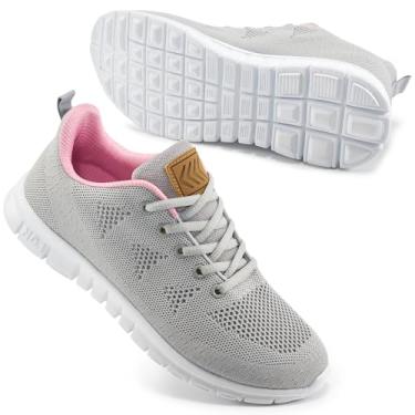 Imagem de FUDYNMALC Tênis feminino tênis: Moda leve antiderrapante calçado para corrida caminhada casual, Cinza, rosa, 34