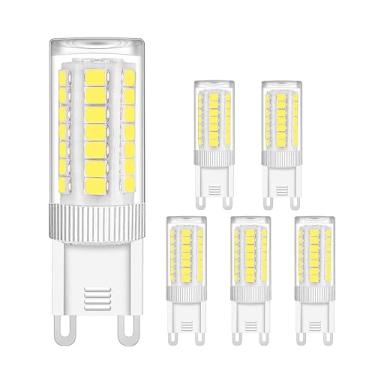 Imagem de Lâmpada de LED G9 regulável 4W, equivalente a halogênio T4 G9 de 40 watts, branco de luz do dia 6000K, 110-130V sem oscilação, base de pino de cerâmica bi, ângulo de feixe de 450 lúmens de 360°