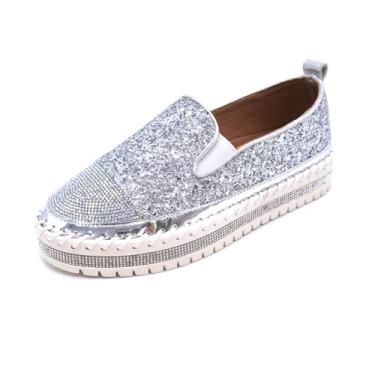 Imagem de SUGURETA Tênis Femininos Casuais Com Strass E Plataforma, Calçados Para Caminhada, Mocassins Laço Glitter, Tamanho A-Silver, 38