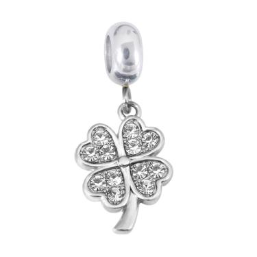 Imagem de BlingNuts Pingente de trevo de quatro folhas verde com contas de aniversário da sorte compatível com pulseiras Pandora, One Size, Aço inoxidável, Sem Pedra Preciosa