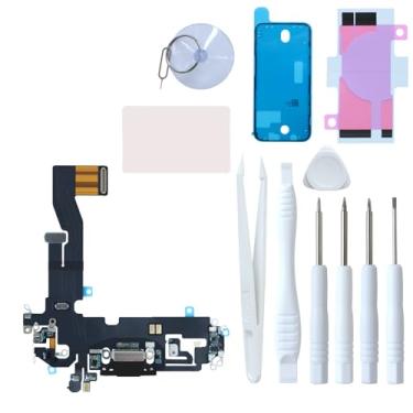 Imagem de LOZOP Substituição de porta de carregamento para iPhone 12, conector de dock e montagem de microfone com ferramentas de reparo para iPhone 12 de 6,1 polegadas, todas as operadoras (preto)