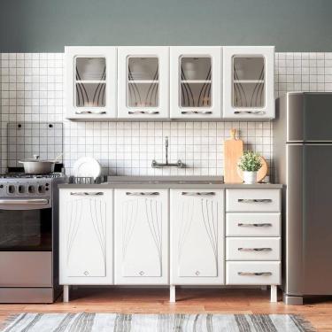 Imagem de Armário De Cozinha De Aço Star 2 Peças Com Vidro E Balcão Para Pia - Branco Branco