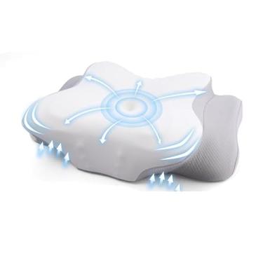 Imagem de Travesseiro ergonômico de pescoço cervical para alívio da dor, travesseiro de suporte de pescoço de espuma de memória, travesseiro de contorno de zona de alívio de orelha, dorminhoco de costas e