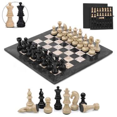 Imagem de Marble Chess Set 15 Inch Black & Coral Board Game for Adults with 32 Metallic Chess Pieces, 2 Extra Queens and Storage Box Travel Game, Perfect for Board Games Night