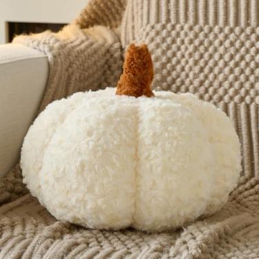 Imagem de ZCNYCLAM Travesseiro de abóbora, almofadas decorativas de outono para sofá, almofadas de pelúcia de abóbora para cama (bege, 21 cm)