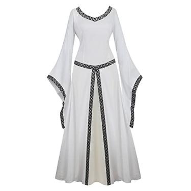 Imagem de Zhitunemi Vestido feminino renascentista, fantasia medieval de Halloween, vestido gótico, Branco, M