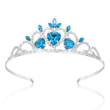 Imagem de ACO-UINT Tiara de coroa de princesa para meninas com coração azul cintilante para fantasia de princesa, festa de aniversário, formatura
