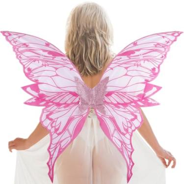 Imagem de YKW Extra Large Fairy Wings Adult Women 47" Butterfly Costume Tinkerbell Halloween Girls Cosplay Angel Wings (Oversized Pink)