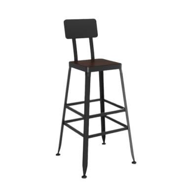 Imagem de hezhuhe2258 Banco de bar para cadeira de bar com encosto banco alto de ferro de restaurante banco alto de madeira marrom + preto bancos de bar ajustáveis (grande)