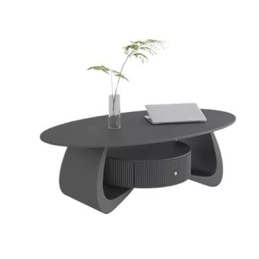 Imagem de Mesa de centro de design simples, mesa de centro de laje de pedra para sala de estar, mesa oval pequena para uso doméstico, mesa lateral minimalista para sala de estar (preta, média)