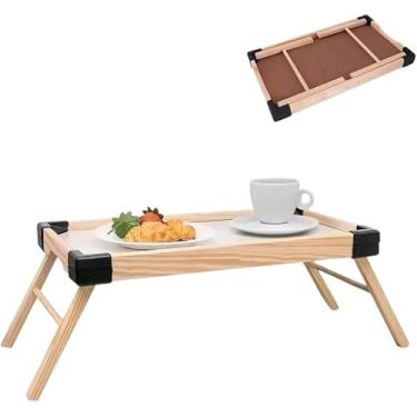 Imagem de Bandeja Dobrável de Madeira Multiuso para Café da Manhã na Cama, Mesa Portátil Infantil, Notebook e Leitura – Fácil de Armazenar - Premium