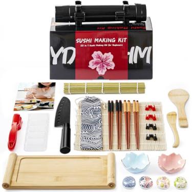 Imagem de Deluxe Sushi Making Kit - 25-in-1 Bazooka Roller Set, Bamboo Mat, Knife, Chopsticks, Sauce Tray, Guide Book, and More - Perfect for Beginners