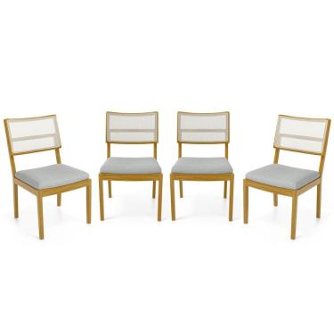 Imagem de Kit Com 4 Cadeiras Milena Madeira Maciça Assentos Estofados Encostos De Tela Sintética