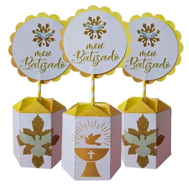 Imagem de Lembrancinha Batizado Kit 10 Centro Mesa Decoração Menina Rosa