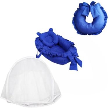 Imagem de Conjunto De Conforto E ProteçãO: Almofadas De AmamentaçãO + Barreira De SegurançA Infantil Equipada Com Rede Mosquiteira Durma Mais Profundamente, Descanse Mais Tranquilamente(Azul Royal)