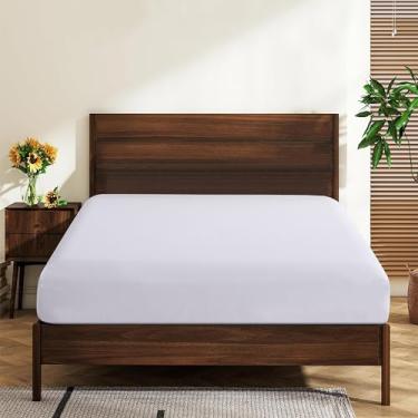 Imagem de Pacote com 2 lençóis Queen Size 100% algodão egípcio, 600 fios, bolso profundo de 40,6 cm, ultramacio, luxuoso, durável, respirável e confortável (lençol com elástico Queen 2Psc, branco)