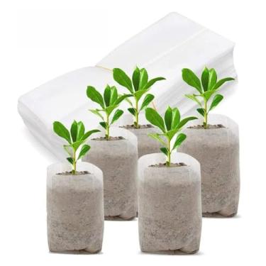 Imagem de 100 unidades de sacos reutilizáveis para berçário de plantas - Vasos de tecido não tecido durável para jardinagem, início de sementes e transplante de solo - diâmetro 4 cm, altura 7 cm