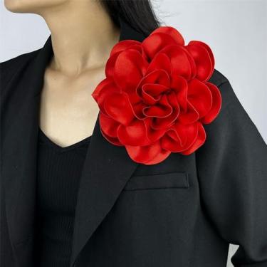 Imagem de Broche de flor rosa em tecido de cetim delicado broches grandes de lapela elegante flor de seda broche grande para mulheres festa de casamento dança banquete vestido terno acessórios de roupas joias