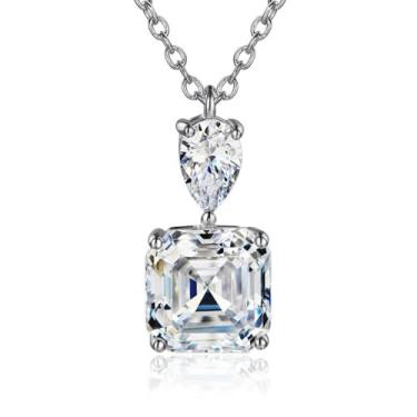 Imagem de Colar quadrado para mulheres, banhado a prata, colar de corrente de zircônia cúbica, ajustável, moderno, delicado, simples, minimalista, joia presente para formatura, casamento, noivas, one size