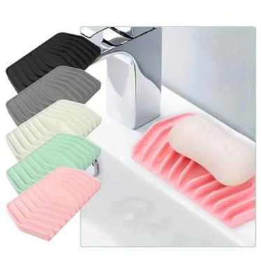 Imagem de 1 Saboneteira de silicone com design de drenagem – Suporte de sabão inclinado antiderrapante com grade inferior para organização de banheiro e cozinha