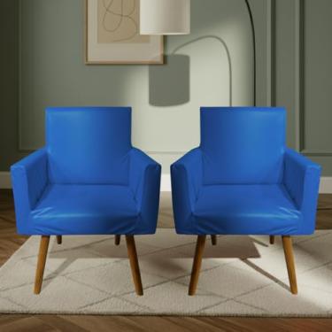 Imagem de Kit De 2 Capas Para Poltrona Nina Decorativa Sala Escritorio Quarto Em Malha Gel Liso (Azul royal)