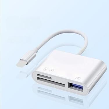 Imagem de Leitor de cartão SD USB C, leitor de cartão de memória com três compartimentos para cartão SD/TF/OTG, Plug and Play, para iPhone 14/13/12/11 Pro Max/XS MAX/XR/XS/iPad, branco