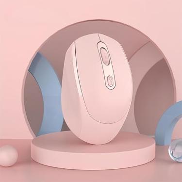 Imagem de Mouse sem fio, 2,4 GHz com receptor USB, mouse silencioso compacto, 4 botões, 3 DPI ajustáveis, contorno Gri pequeno portátil para laptops e computadores, rosa