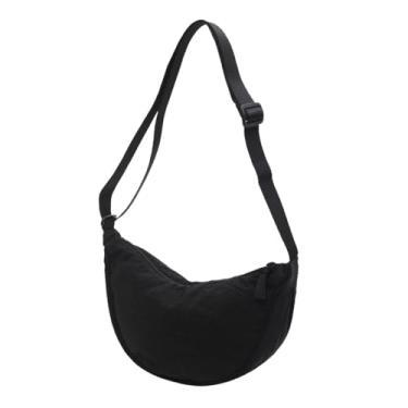 Imagem de Bolsas transversais crescentes para mulheres, bolsas de nylon modernas, bolsa tiracolo pequena para viagem Hobo, Preto, 13"L x 4"W x 6.5"H