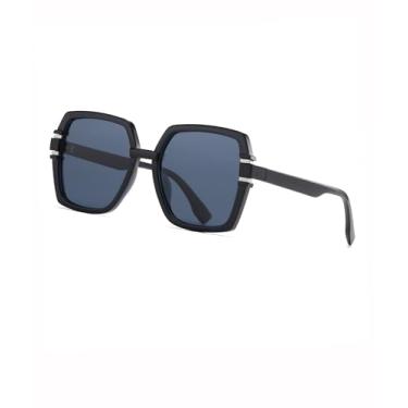 Imagem de Óculos de sol polarizados femininos modernos óculos de sol quadrados grandes femininos bonitos Sunnies férias SY6095, Armação azul transparente | Lente azul escura, Oversized