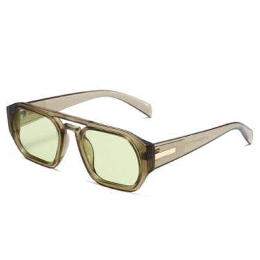 Imagem de VFDHN Óculos de sol retrô com ponte dupla, estilo polígono, feminino, fashion, uv400, masculino, transparente, degradê (5)